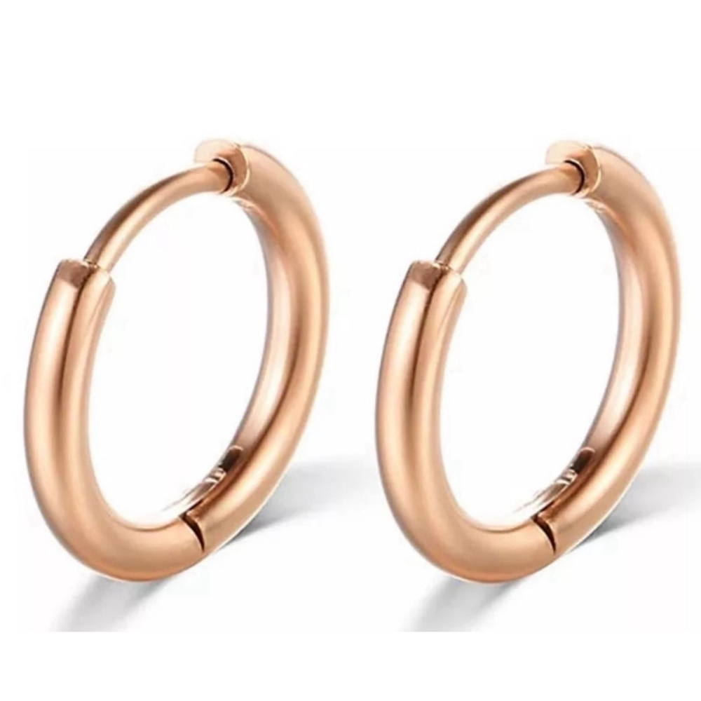 Unisex Hoop Earrings Rose Gold‎ Plated Silver Huggie Hoops, 9mm